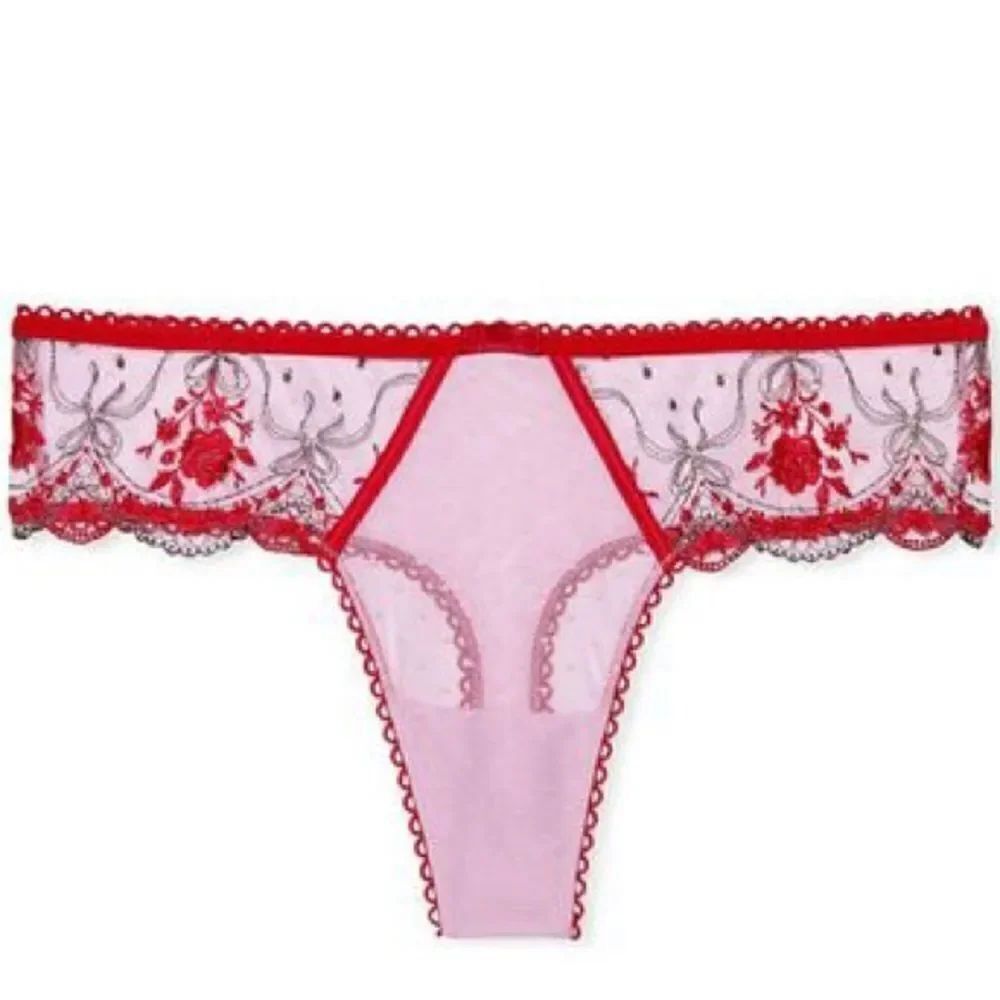 Victorias Secret Very Sexy Rose and Bows Embroidered Sheer Mesh Thong Panty